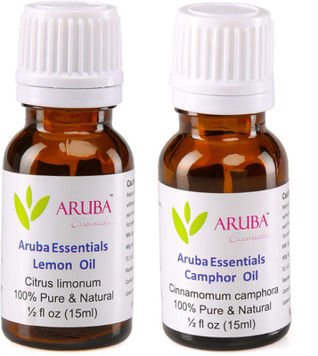 

Aruba Essentials Lemon Oil & Camphor Oil 100% Undiluted Combo of 15 ml each(30 ml)