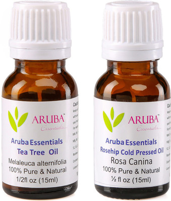 

Aruba Essentials Tea Tree Oil & Rosehip Cold Pressed Oil 100% Undiluted Combo of 15 ml each(30 ml)