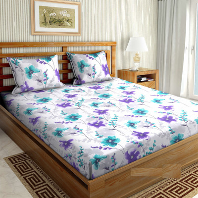 Zesture 120 TC Cotton Double Floral Bedsheet(Pack of 1, Purple)