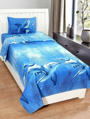 STUDD 144 TC Polycotton Single 3D Printed Flat Bedsheet(Pack of 1, Blue)