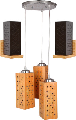 AFAST Deginer Tripple Hanging Ceiling Lamp & Two Wall lamp Combo Set Made With Wood For Trendy & Stylish Interior Decoration No GX52 Pendant Lamp Ceiling Lamp(Yellow, Black)
