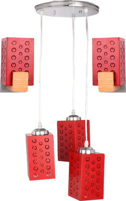 AFAST Deginer Tripple Hanging Ceiling Lamp & Two Wall lamp Combo Set Made With Wood For Trendy & Stylish Interior Decoration No GX60 Pendant Lamp Ceiling Lamp(Red)