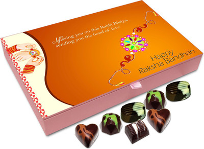 

Chocholik Rakhi Gift Box - Missing you on this rakhi bhaiya - 12pc Truffles(144 g)