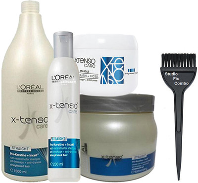 

Studio Fix Combo Hair Brush&L'oreal Professional X-Tenso Straight Shampoo Pack OF 2, Masque, Spa(Set of 5)