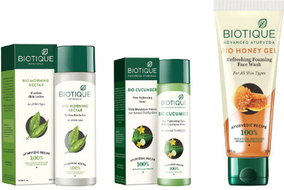

BIOTIQUE BIO Morning Nectar Flawless Skin Moisturizer, Cucumber Pore Tightening Toner, Honey Gel Face Wash(Set of 3)