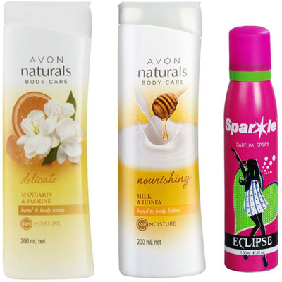

Avon Anew Naturals Milk & Honey Hand & Body Lotion (200 ml) & one Naturals Milk & Honey Hand & Body Lotion (200 ml) With one sparkle perfume spray 150 ml(Set of 3)