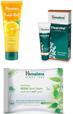

Himalaya Purifying Neem Facial Wipes, clearvital cream, freah start oil clear lemon face wash(Set of 3)