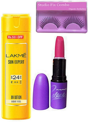 

Studio Fix Combo Eyelashes& Sun Expert SPF 24 PA ++ UV Lotion , Selena Lipstick(Set of 3)
