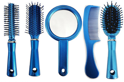 

INAAYA Professional Hair Brush Set Hair Comb Combo With Mirrors With Stands (Blue)(Set of 5)