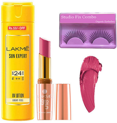 

Studio Fix Combo Eyelashes,Lakme Sun Expert SPF24 Lotion,9to5 Matte Finish Lipstick(Set of 3)