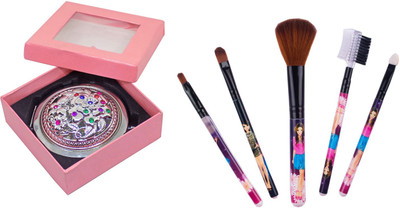 

Majik Designing Compact Mirror And Makeup Brushes For Women And Girls Home Use(Set of 6)