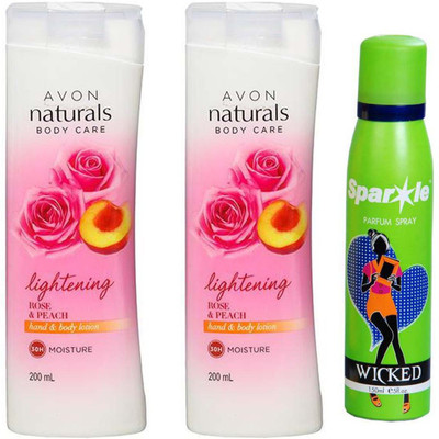 

Avon Anew two Naturals Body Care Rose & Peach hand & body lotion (200 ml) With one sparkle perfume spray 150 ml(Set of 3)