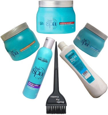 

Studio Fix Combo Hair Brush&L'Oreal Deep Nourishing Spa Hair Mask Cream, Repairing Creambath Hair Mask Cream ,Vitalizing Cream bath Hair Mask Cream, Smooth Revival Shampoo, Oxydent developer Highlighter Hair Mask Cream(Set of 6)