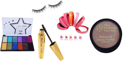 

KASCN ORIGINAL HIGH QUALITY PROFESSIONAL GLITTER EYE SHADOW,MASCARA,BLUSHER,COMPACT,EYELESH,COMBO KIT FOR ALL SKIN TONE(Set of 1)