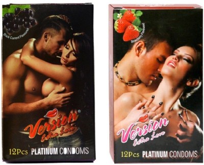 

Version Male Condom Extra Love Multi-Textured BlackCurrent and Strawberry Flavor Combo 2 Packets (24Pcs) Condom(Set of 2, 24S)