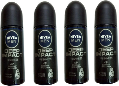 

Nivea MEN DEEP IMPACT FRESHNESS BLACK CARBON ROLL ON DEODORANT 50 ML Deodorant Spray - For Men & Women(50 ml, Pack of 4)