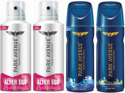 

Park Avenue 2 Alter Ego & 1 Cool Blue & 1 Hero Body Spray - For Men(520 ml, Pack of 4)