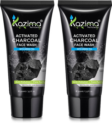 KAZIMA Activated CHARCOAL Face Wash (100 ML Pack 2) With Green Tea For Anti Pollution + Pore Purify Skin Face Wash(100 ml)