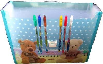 

TECHNOCHITRA PLASTIC TEDDY PRINTED HARMONIUM FILE FOLDER WITH SET OF 6 GLITTER PENS A PERFECT BIRTHDAY GIFT / RETURN GIFT FOR KIDS(Set Of 1, Multicolor)