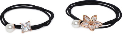 

SVAZ Ponytail Holder Floral design, Hair elastics, Rubber Bands for Girls and Women - pack of 2 Rubber Band(Black)