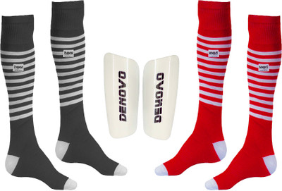 DeNovo Football Kit (One Pair Large Shin Guard + Two Pairs Lycra Striped Knee Length Football Socks) Football Kit