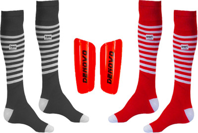 

DeNovo Football Kit (One Pair Large Shin Guard + Two Pairs Lycra Striped Knee Length Football Socks) Football Kit
