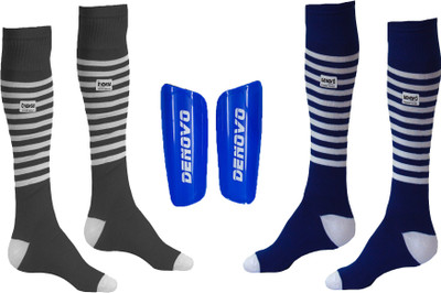 

DeNovo Football Kit (One Pair Large Shin Guard + Two Pairs Lycra Striped Knee Length Football Socks) Football Kit