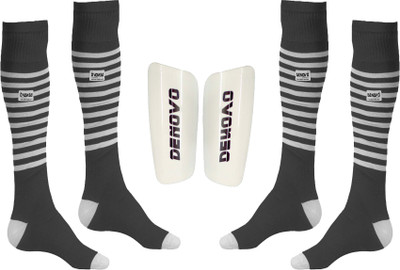 

DeNovo Football Kit (One Pair Large Shin Guard + Two Pairs Lycra Striped Knee Length Football Socks) Football Kit