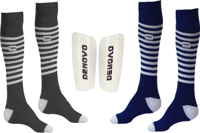 

DeNovo Football Kit (One Pair Large Shin Guard + Two Pairs Lycra Striped Knee Length Football Socks) Football Kit