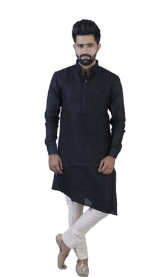 JIHUZUR Men Solid Trail Cut Kurta(Black)