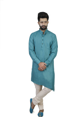 JIHUZUR Men Solid Straight Kurta(Green)