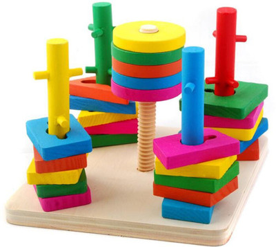 

Tickles Wooded Five Column Set Blocks Geometry Puzzles for Kids 2 yrs Plus(Multicolor)