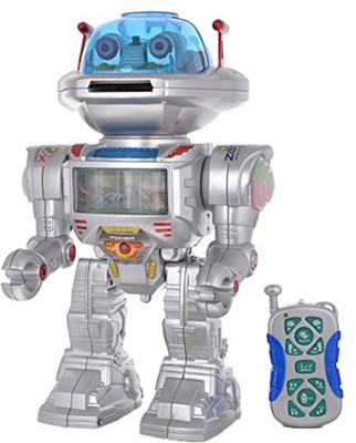 

HALO NATION Remote Control No. 1 Intelligent Robot Little Master with R/C Missile Disc Launcher Music and Light Safe for kids(Silver)