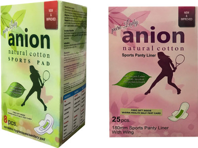 

Happy Time Combo "Pure Anion Sports" Pantyliner & "Pure Anion Sports Pads" Sanitary Pad(Pack of 2)