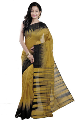 Avik Creations Solid, Paisley, Woven, Polka Print, Hand Painted, Printed, Embellished, Self Design, Temple Border Ikkat Handloom Silk, Cotton, Silk Cotton Blend, Khadi, Cotton Silk Saree(Yellow, Black) Flipkart