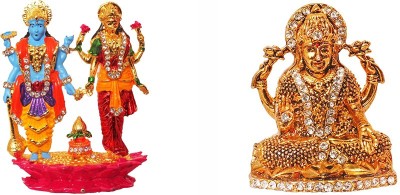 FABZONE Combo of 2 Lord Laxmi Vishnu Statue Goddess Lakshmi and God Vishnu Handicraft Idol Diwali Decorative Spiritual Puja Vastu Figurine - Religious Murti Pooja Gift Item / Home Decorative Showpiece  -  6 cm(Brass, Multicolor)