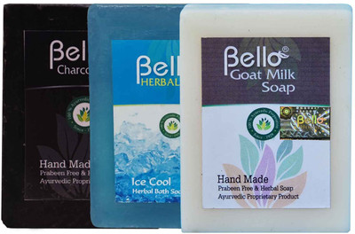 Bello Soaps - Combo Pack of Goat Milk Soap, Mint Soap, & Charcoal Soap(225 g, Pack of 3)