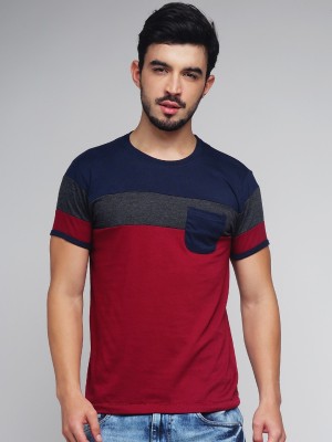 DIFFERENCE OF OPINION Colorblock Men Round Neck Red, Blue, Grey T-Shirt