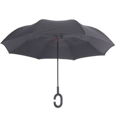 

bilAnca ® Premium Quality Reverse Travel C Type Handle Double Layer Inverted Upside Down Reversible Folding Self Stand No Drip Umbrella(Black)