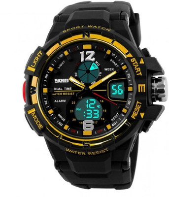 

Skmei Dual Time Outdoor Multifunction Golden Bazel S-Shock Watch - For Men
