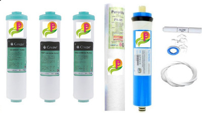 

pe RO service Kit with 75 gpd membrane, inline set, pipe, elbows, teflon and FR Solid Filter Cartridge(0.0005, Pack of 13)