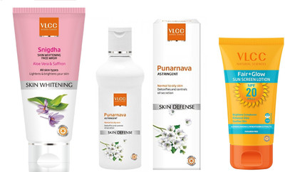 

VLCC Snigdha face wash 100ml+Purnarnava Astringent 100ml + Fair glow sunscreen 50gm(Set of 3)