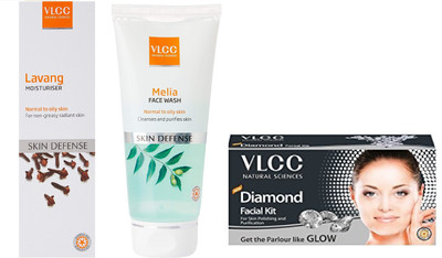 

VLCC Lavang moisturiser 100ml+Melia Face wash 80ml + Diamond Facial kit 50gm(Set of 3)