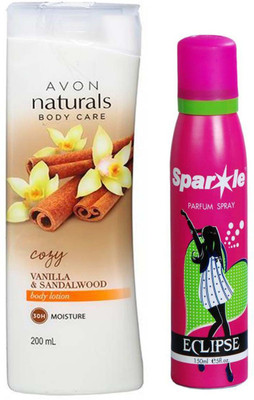 Avon Anew vanilla and sandalwood lotion 200ml With one sparkle perfume spray 150 ml(Set of 2)