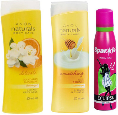 

Avon Anew Naturals mandarin & jasmine shower gel (200 ml) & one Milk & Honey Shower Gel (200 ml) With one sparkle perfume spray 150 ml(Set of 3)