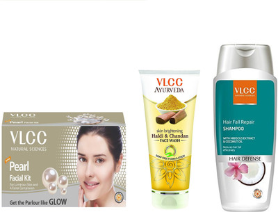 

VLCC Papaya Fruit facial kit 60gm+Haldi Chandan face wash 100ml+Hairfall repair shampoo 200ml(Set of 3)