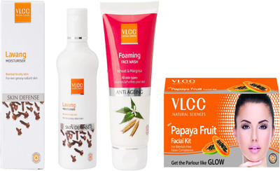 

VLCC Lavang moisturiser 100ml+Foaming Face wash 100ml + Papaya fruit Facial kit 60gm(Set of 3)
