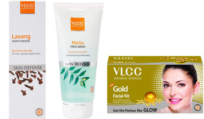 

VLCC Lavang moisturiser 100ml+Melia Face wash 80ml + Gold Facial kit 60gm(Set of 3)