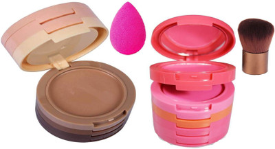 

KASCN ORIGINAL HIGH QUALITY PROFESSIONAL CONTOUR, BLUSHER, BRUSH, PUF COMBO KIT FOR ALL SKIN TONE(Set of 4)