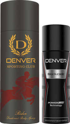 

Denver Rider Deo 165 Ml & Black Code Nano 50 ml Deodorant Spray - For Men(215 ml, Pack of 2)